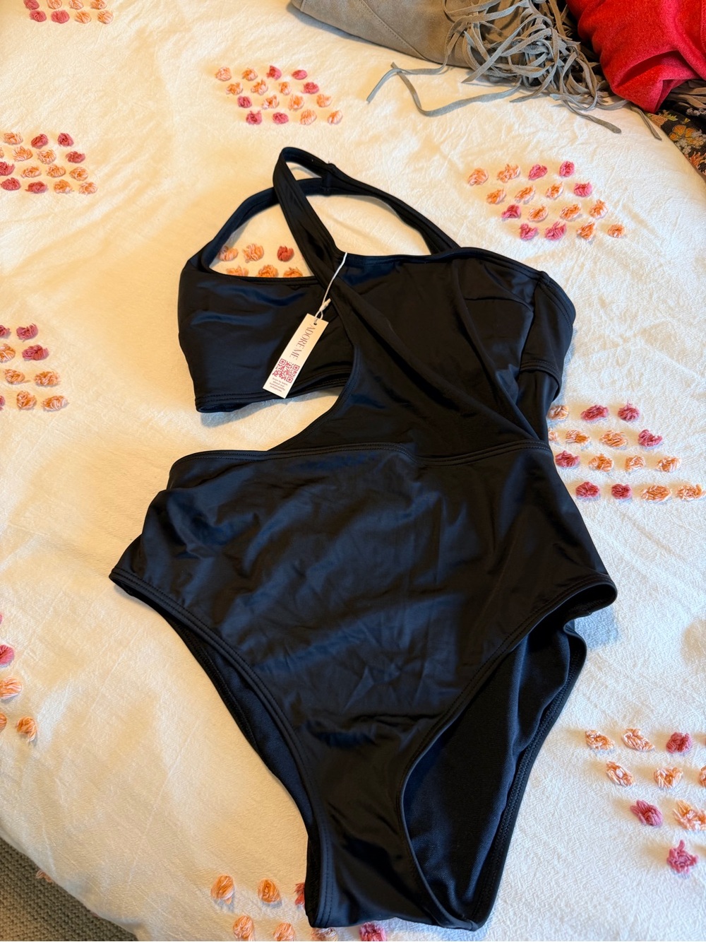 Adore Me Black One-Shoulder Cutout One-Piece Swimsuit